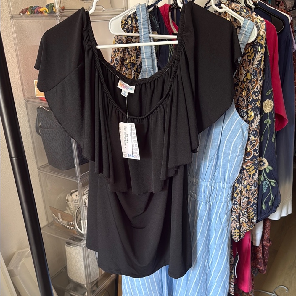 LuLaRoe Black Ruffled Cap Sleeve Blouse